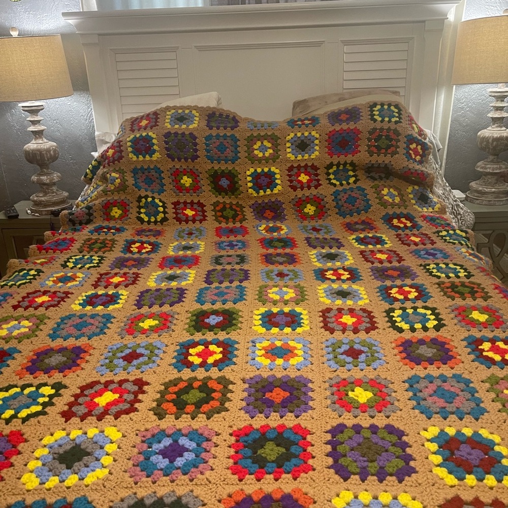 Multicolor Crochet Blanket handmade with love very clean and warm
